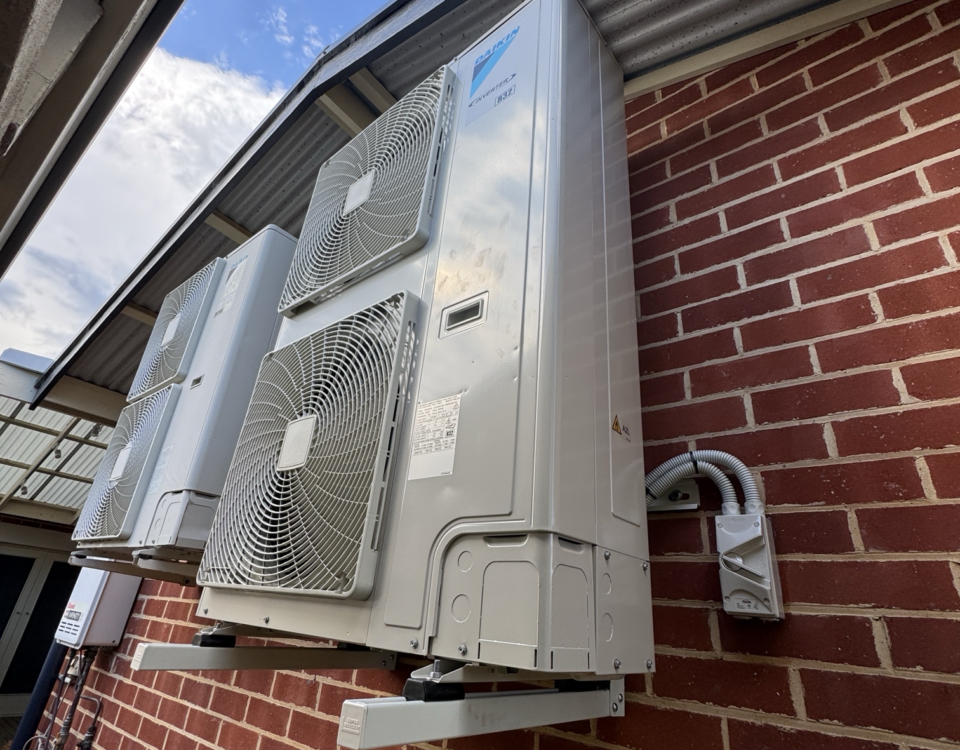 New Daikin ducted reverse cycle air conditioning outdoor unit installed by Morphett Air at a home in Toorak Gardens.