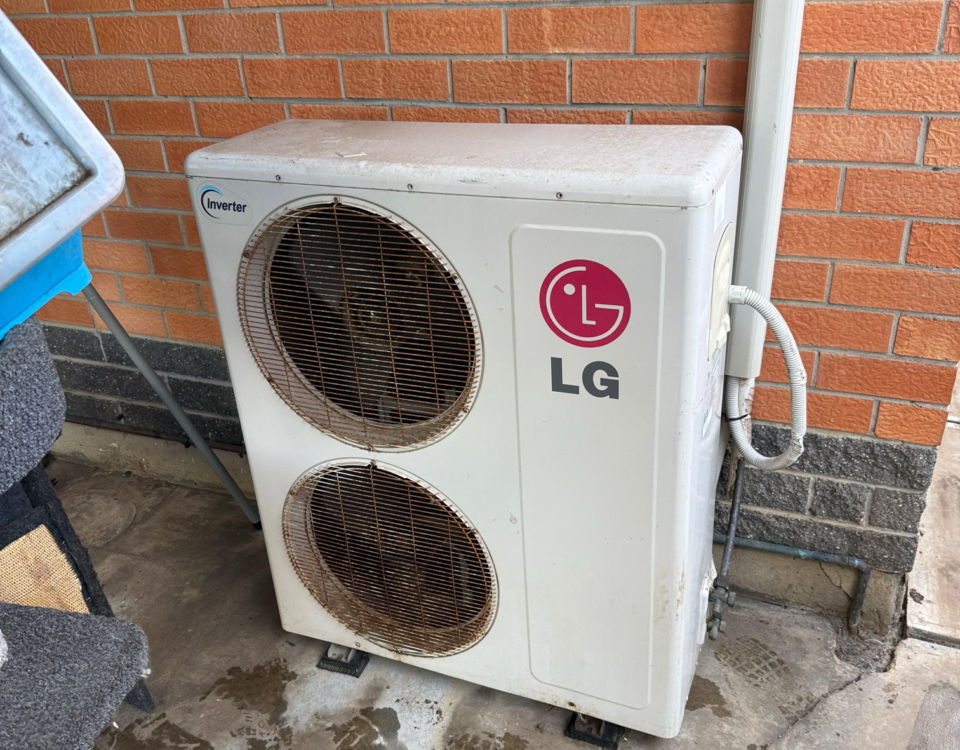 LG ducted air conditioning outdoor unit in Kidman Park with a faulty lower condenser fan motor.