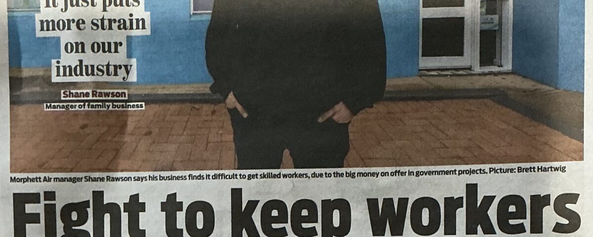 Morphett Air manager Shane Rawson featured in The Advertiser discussing the challenges small businesses face attracting and retaining skilled workers.